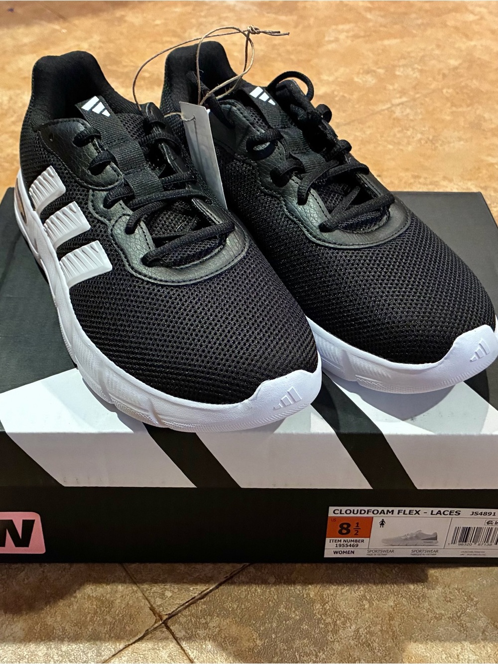 adidas Black and White Womens Cloudfoam Flex Athletic Running Shoes